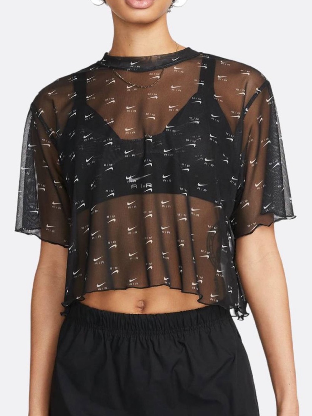 Nike - Women - All Over Print Mesh Crop Top - Black